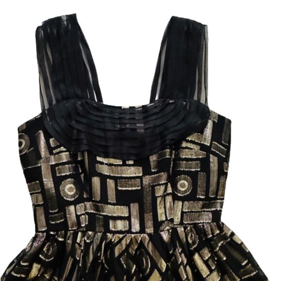 2b RYCH Dress Black Metallic Gold Silk Chiffon Sleeveless Party Dress Size 6 - Picture 8 of 13